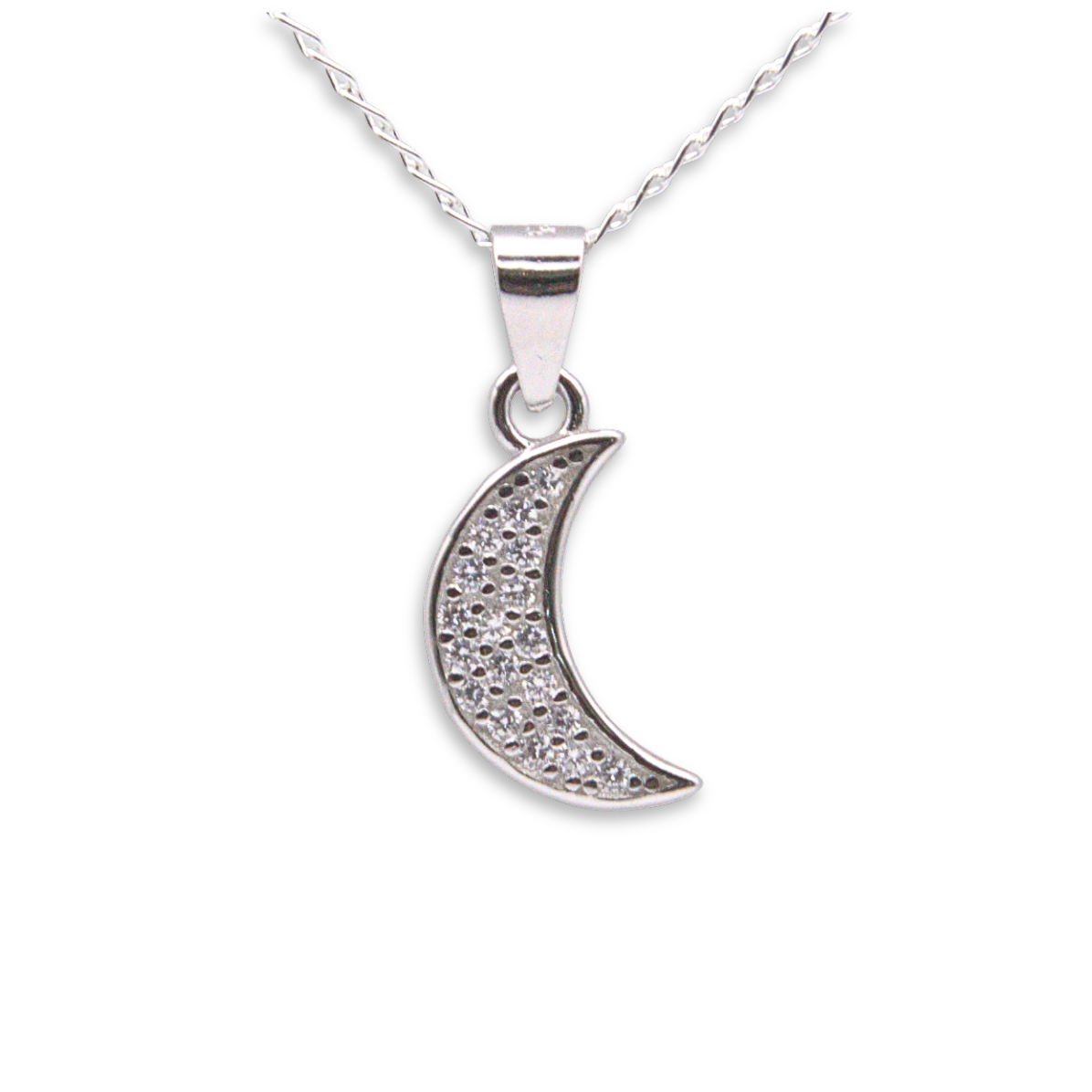 Sterling Silver Crescent Moon CZ Pendant