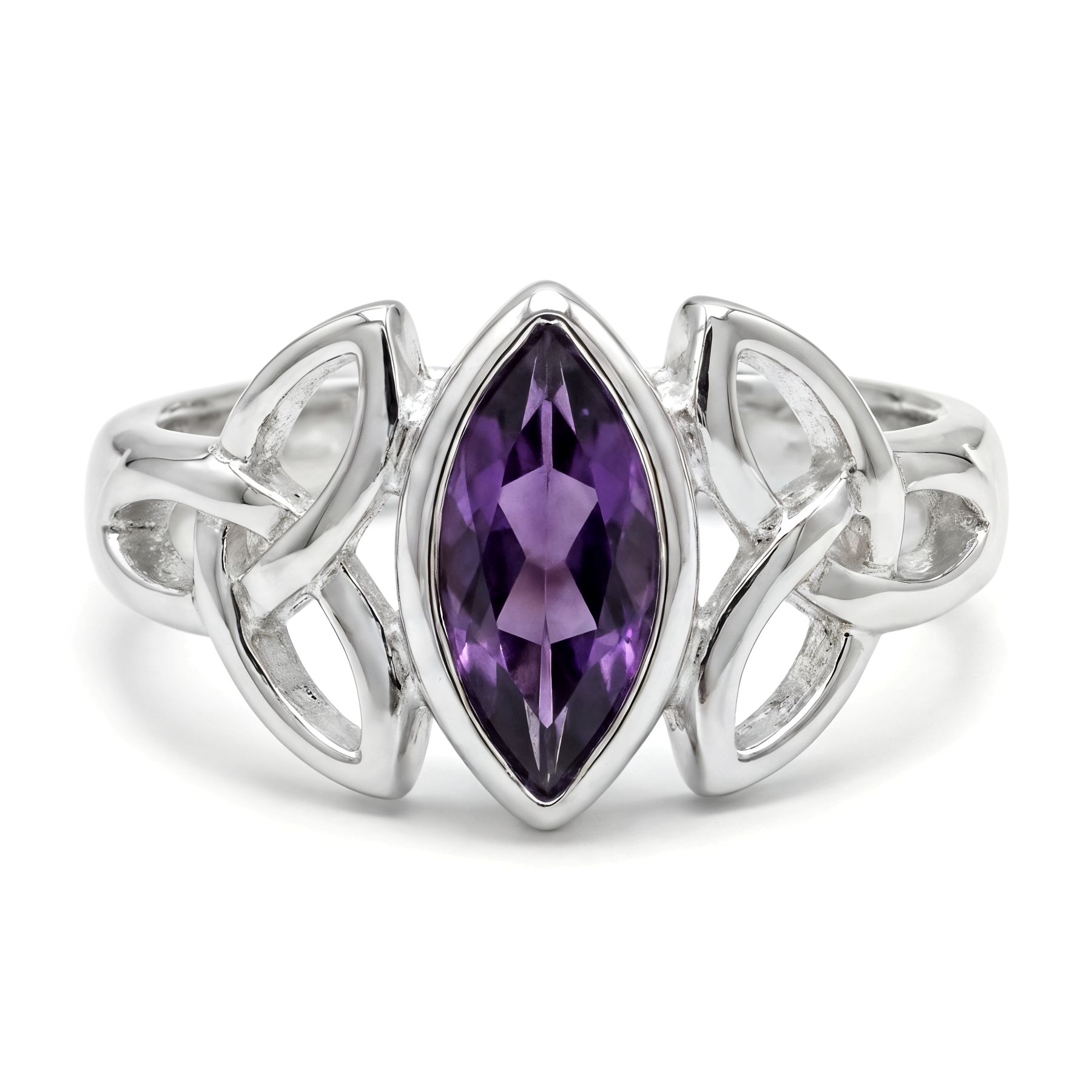 Sterling Silver & Purple Stone Celtic Trinity Knot Ring (SSR8995)