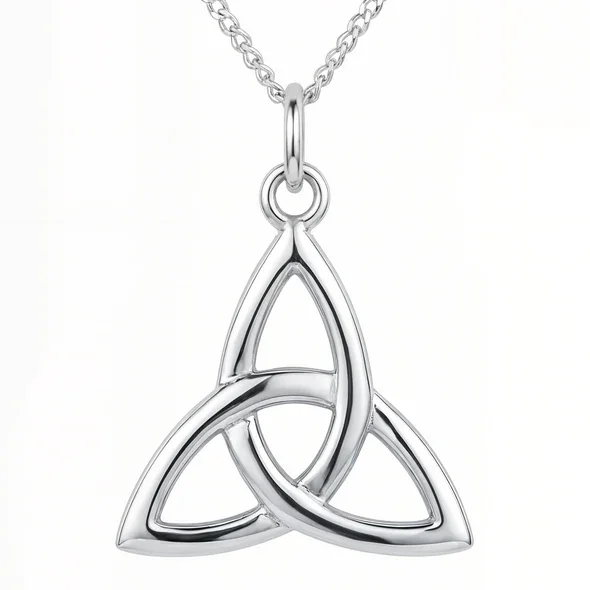 Sterling Silver Celtic Trinity Knot Pendant, open triquetra design, high mirror polish.
