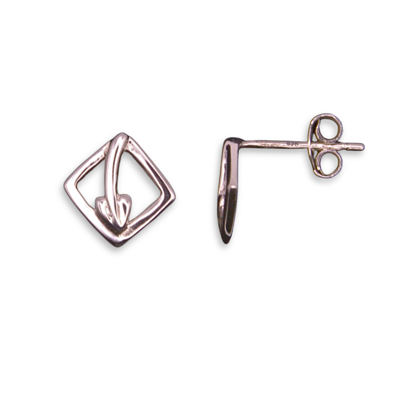 Sterling Silver Mackintosh Rose Stud Earrings, Diamond Frame Design