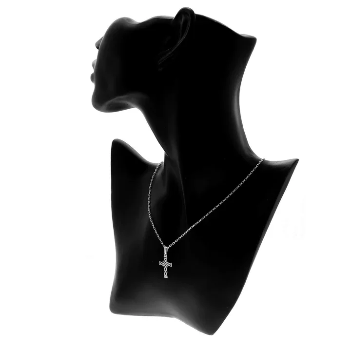 Sterling Silver Celtic cross pendant, shown on jewellery bust giving scale