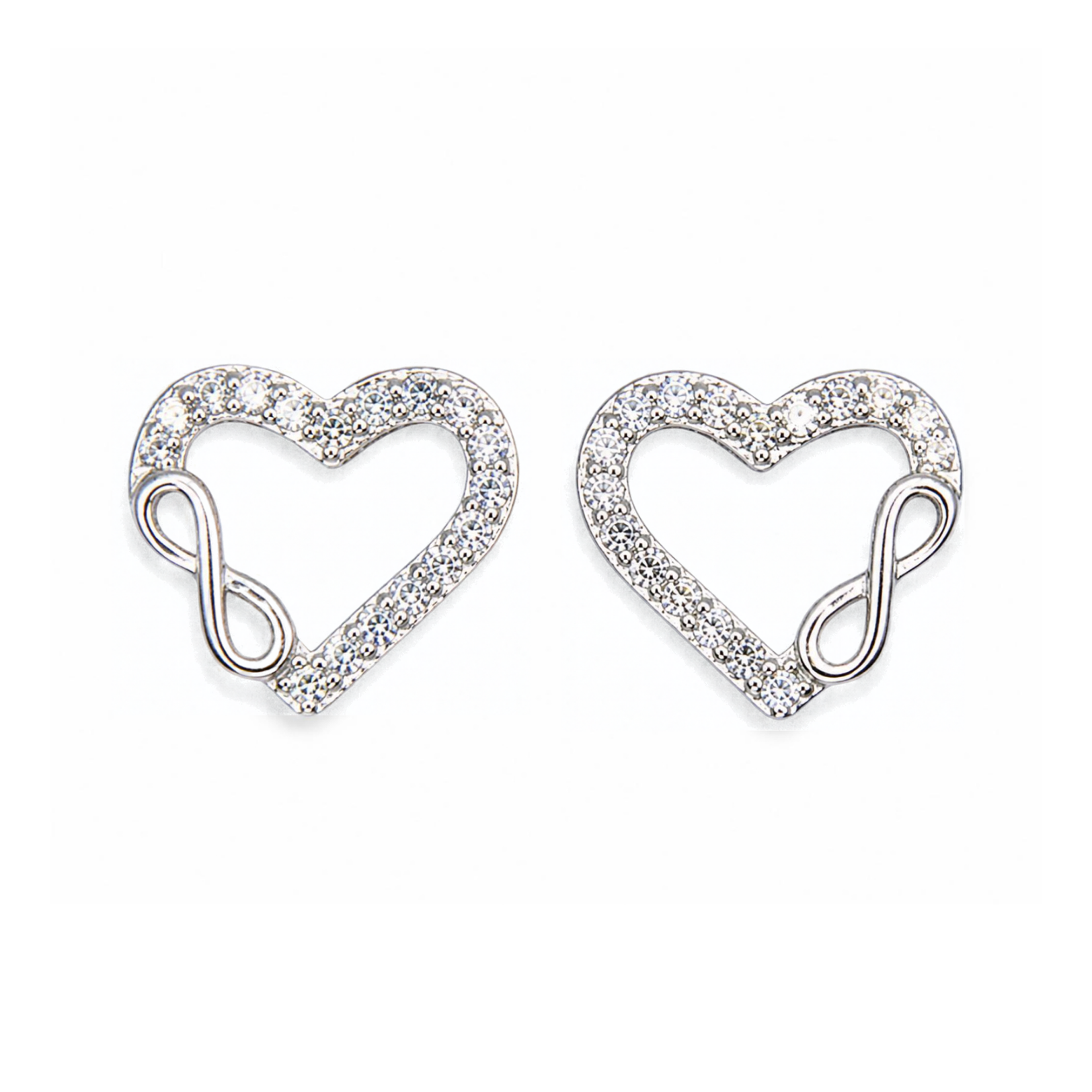 Silver Donna Ricardo Heart and Infinity Stud Earrings (DRE1007)