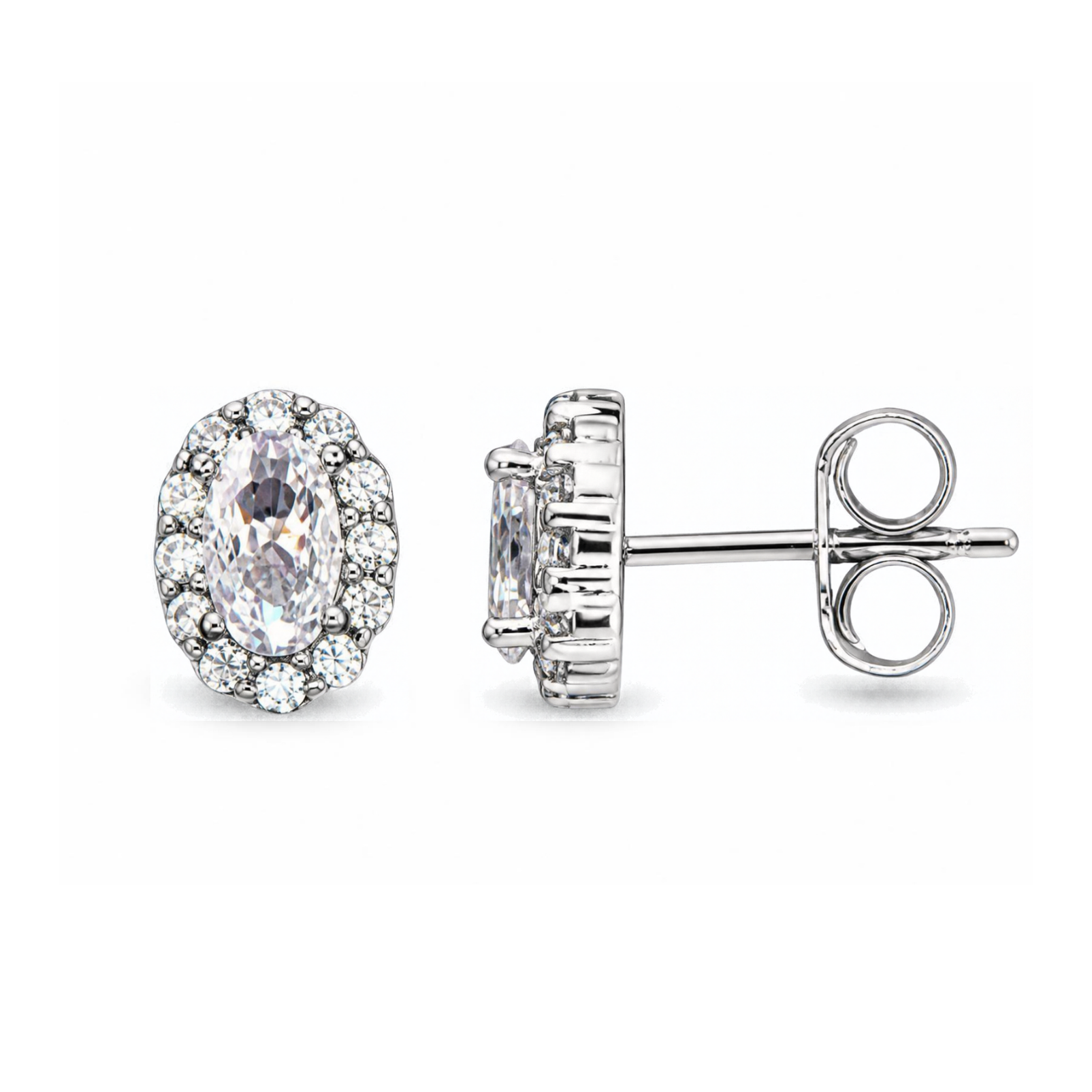 Sterling Silver Oval Halo Stud Earrings