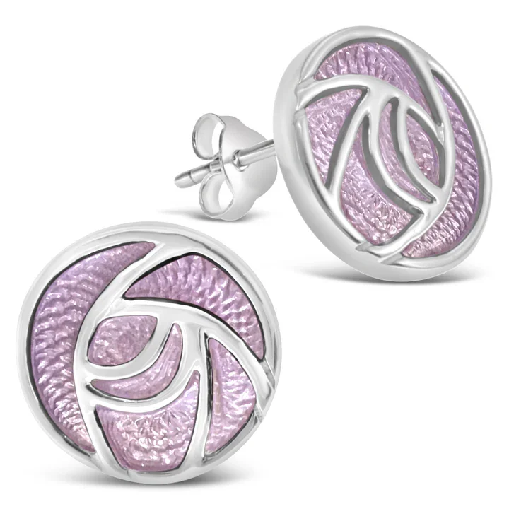 Sterling Silver Charles Rennie Mackintosh Pink Rose Enamel Circle Stud Earrings - 15mm (1).webp