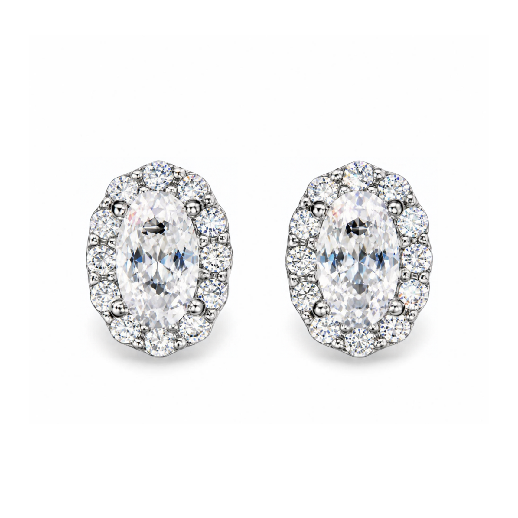 Silver Donna Ricardo Oval Halo Stud Earrings (DRE9032)