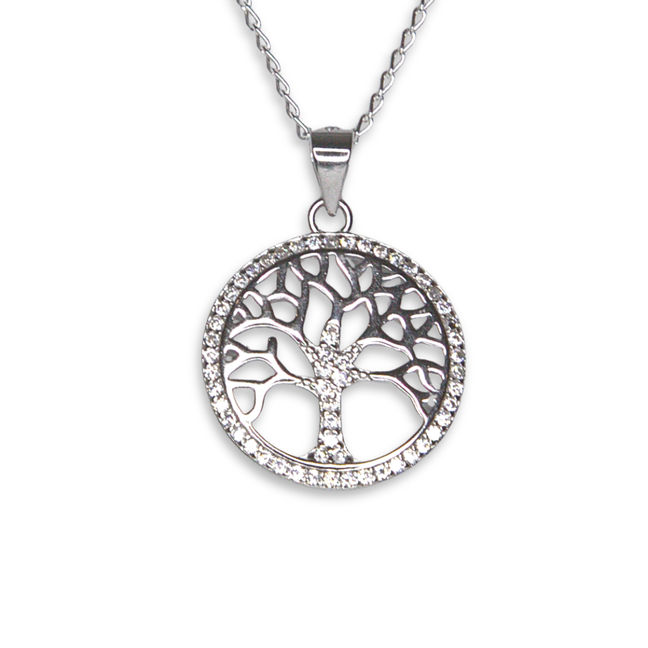 Silver Donna Ricardo Tree of Life Pendant with CZ Border (DRP5011)