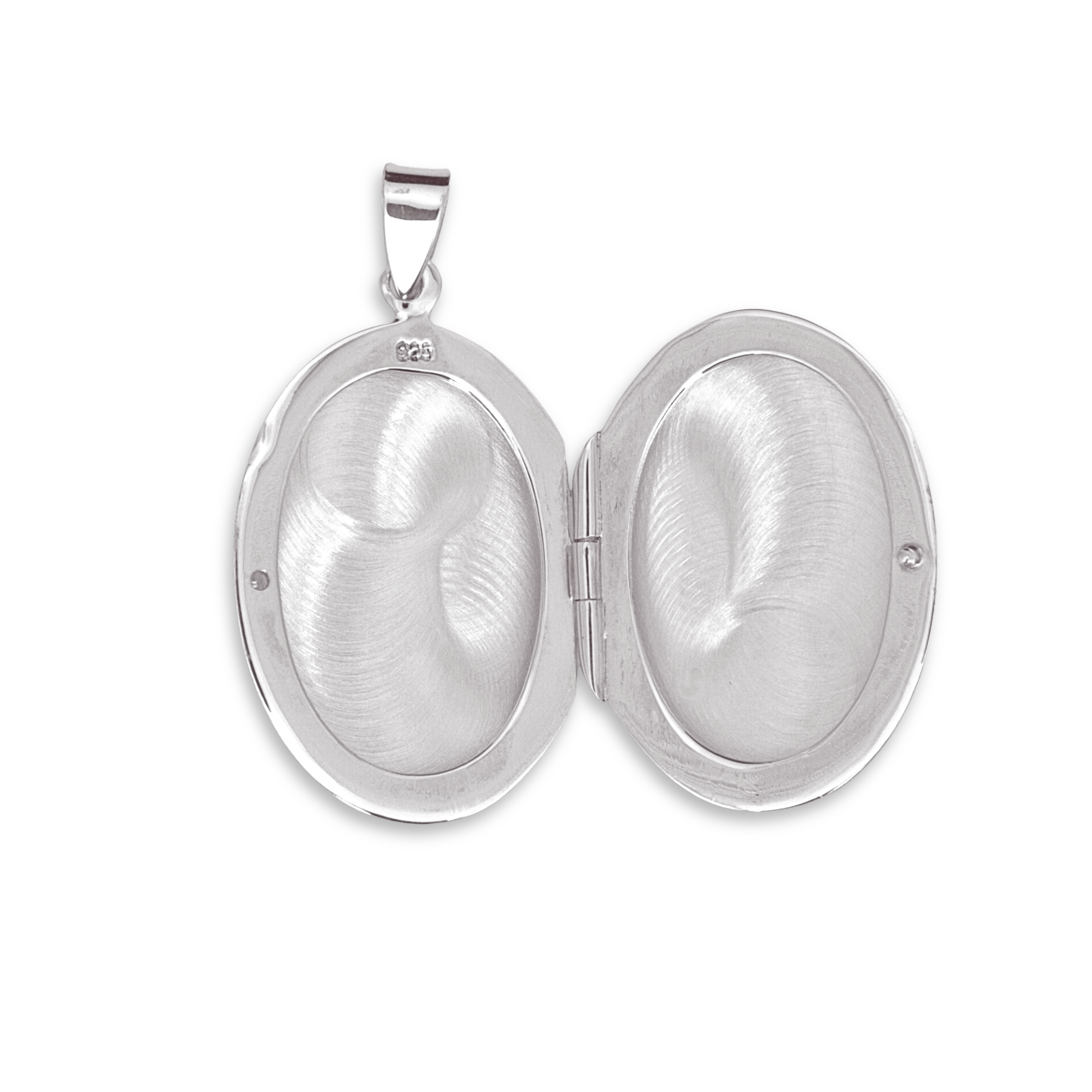 Sterling Silver Oval Locket, hand engraved fern leaf design, internal photo pockets shown