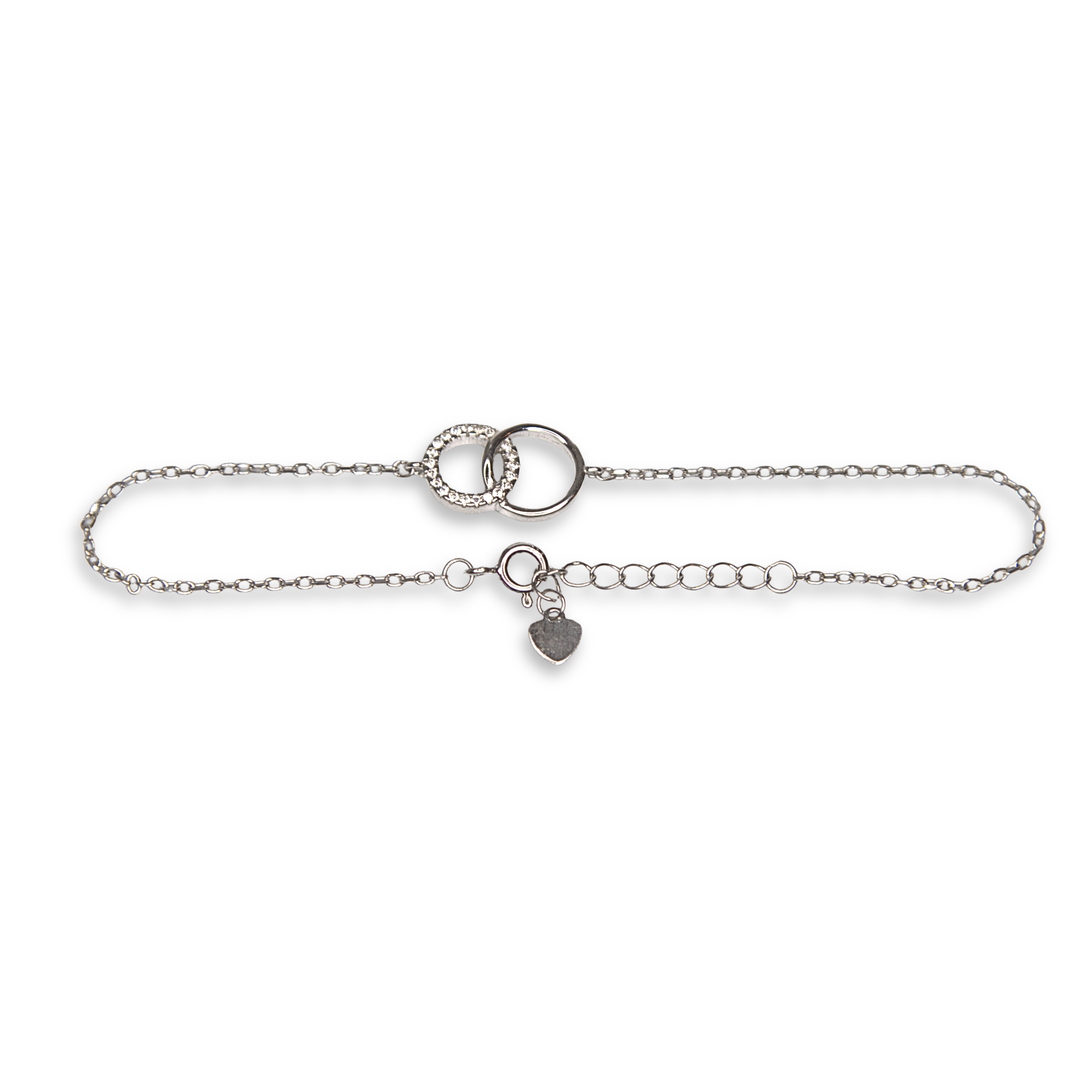 Sterling Silver Double Circle Link Bracelet, CZ, 20cm