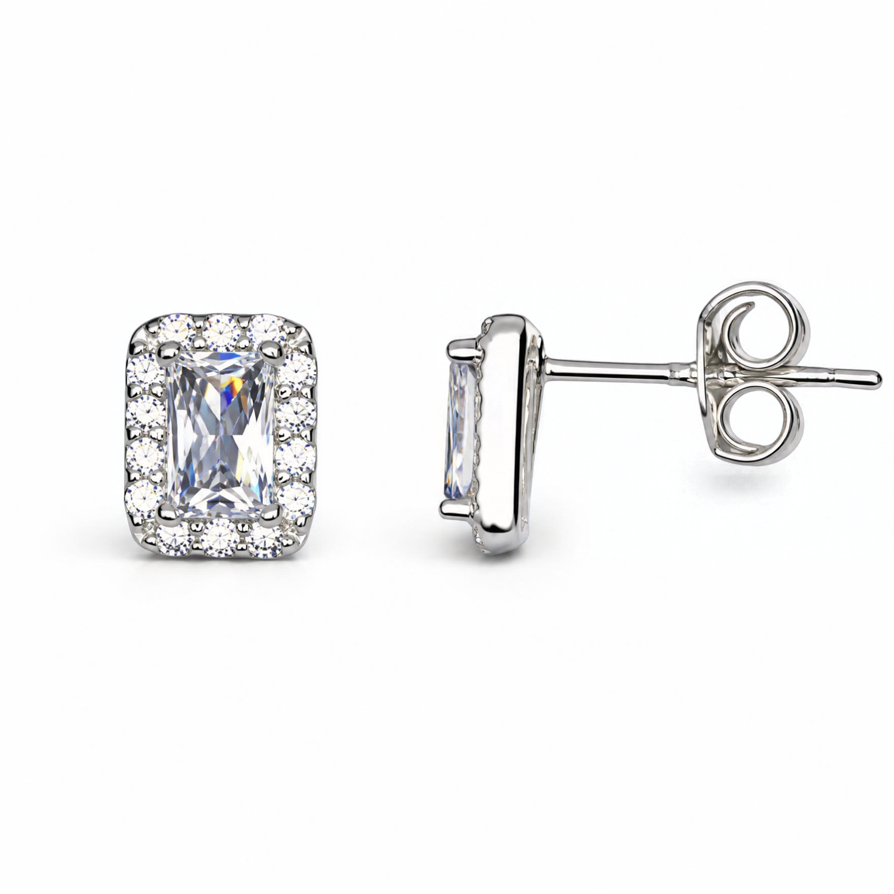 Sterling Silver CZ with Halo Stud Earrings