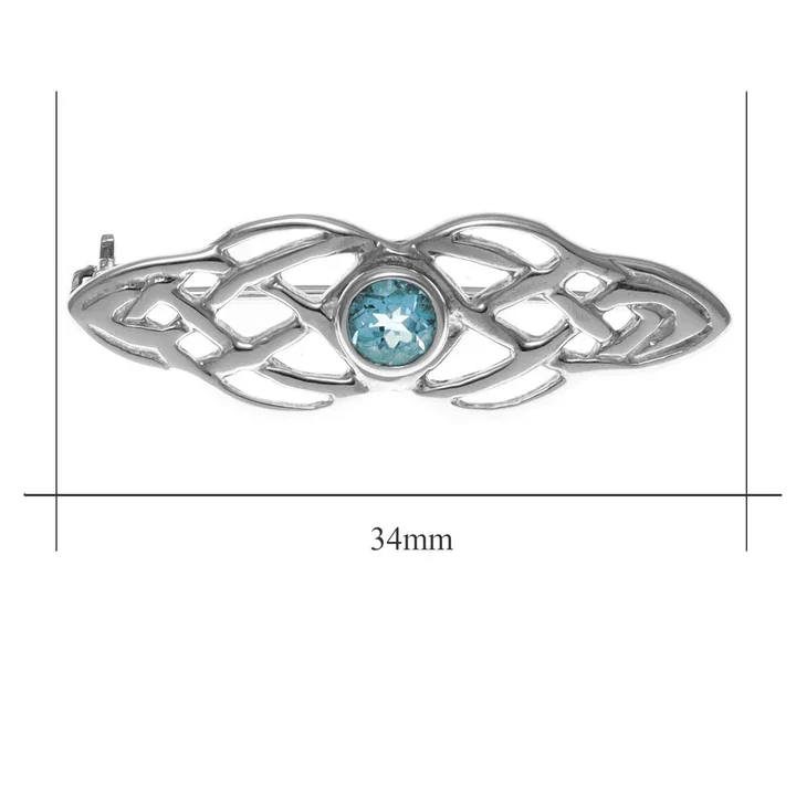 Sterling Silver & Blue CZ Celtic Navette Brooch - 34mm (3).webp