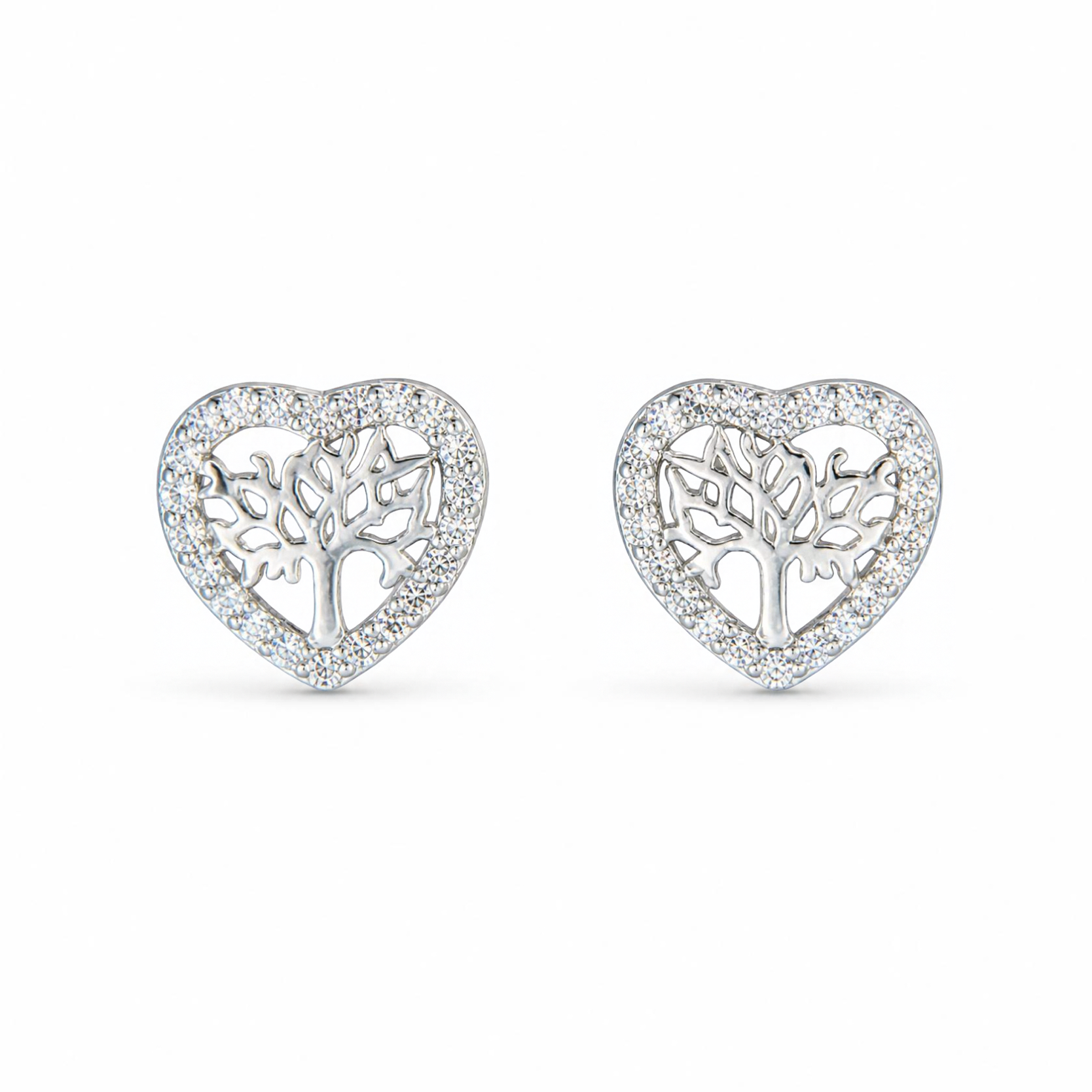 Silver Donna Ricardo Tree of Life Heart Stud Earrings (DRE5001)