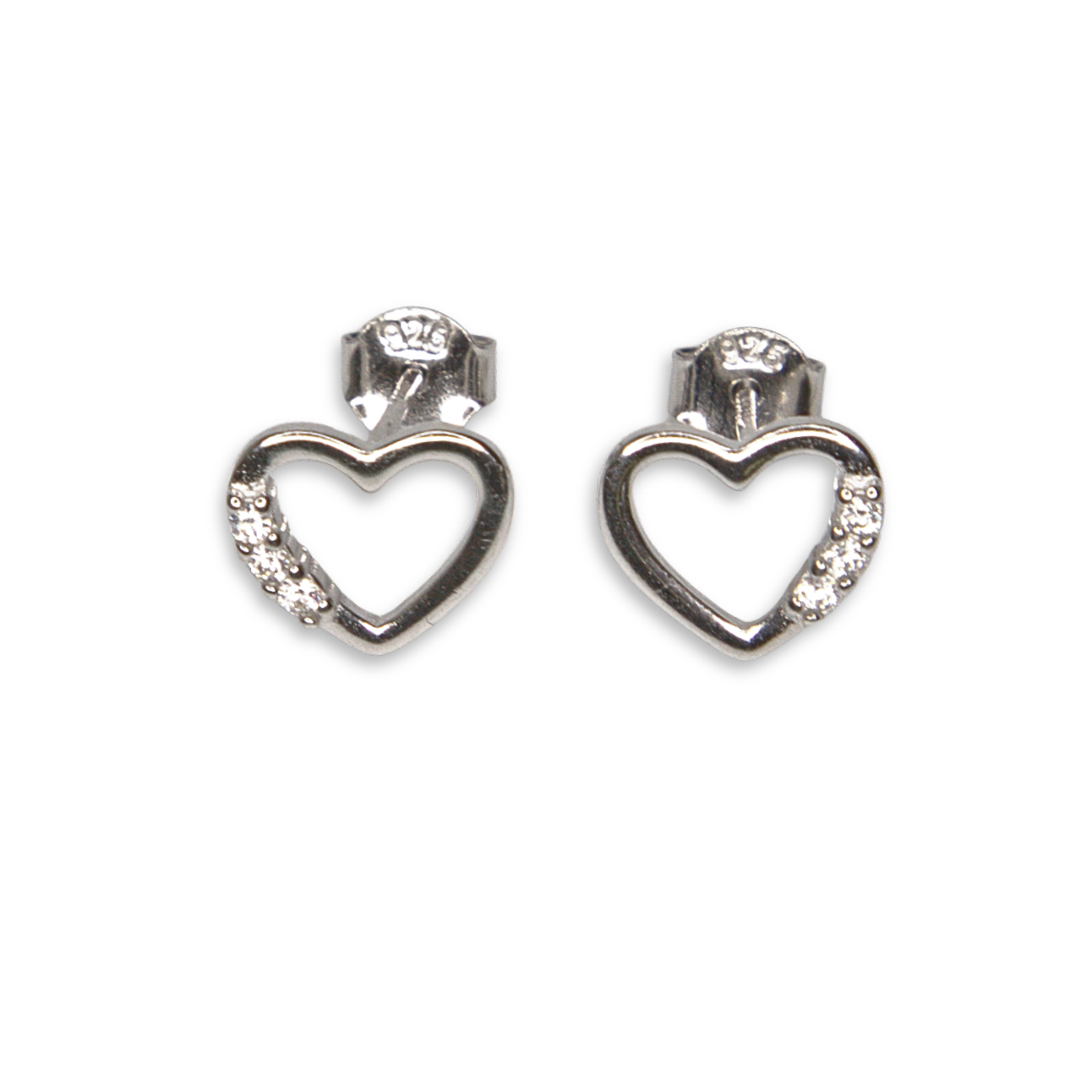 Sterling Silver Open Heart Stud Earrings with CZ