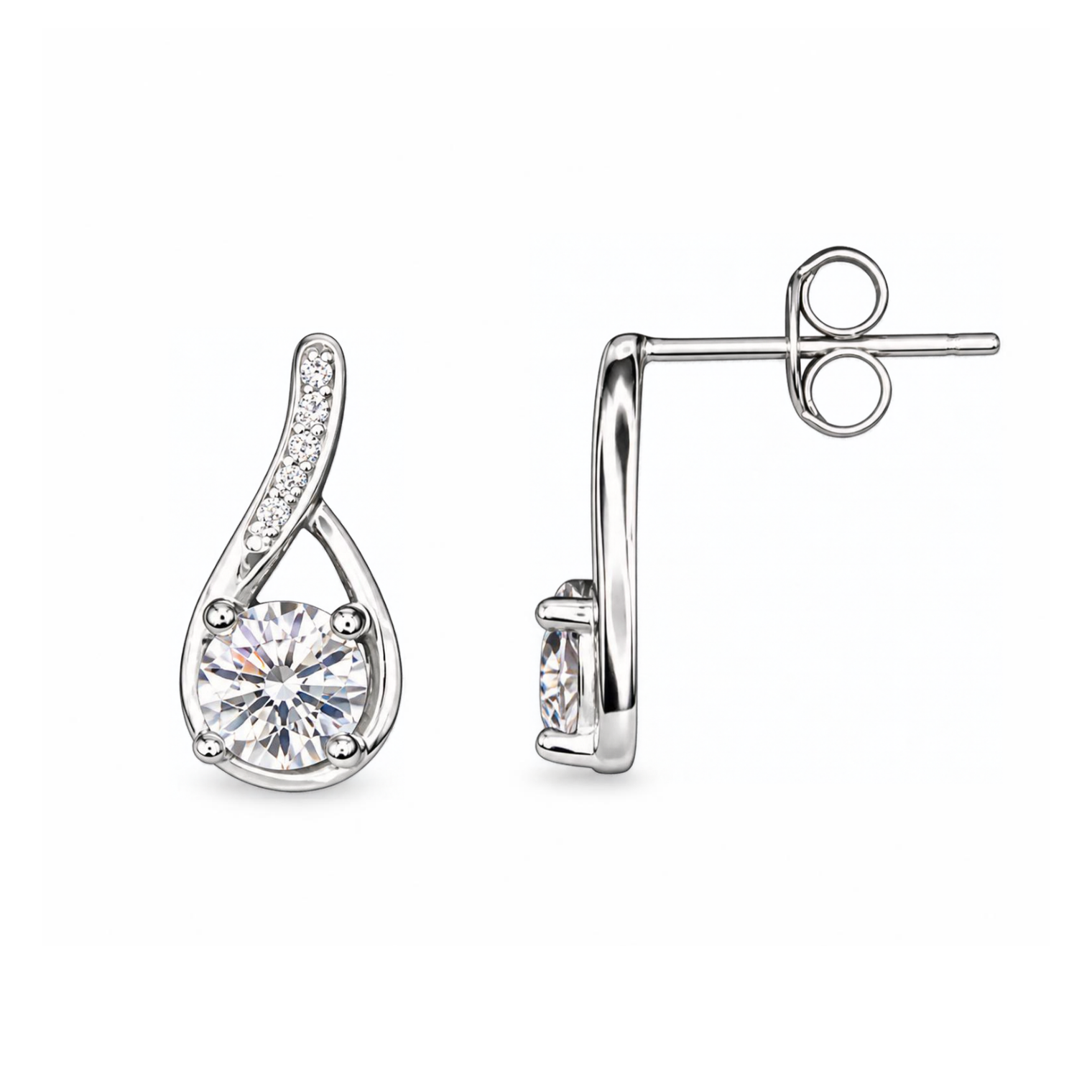 Silver Donna Ricardo Open Teardrop Stud Earrings (DRE9006)