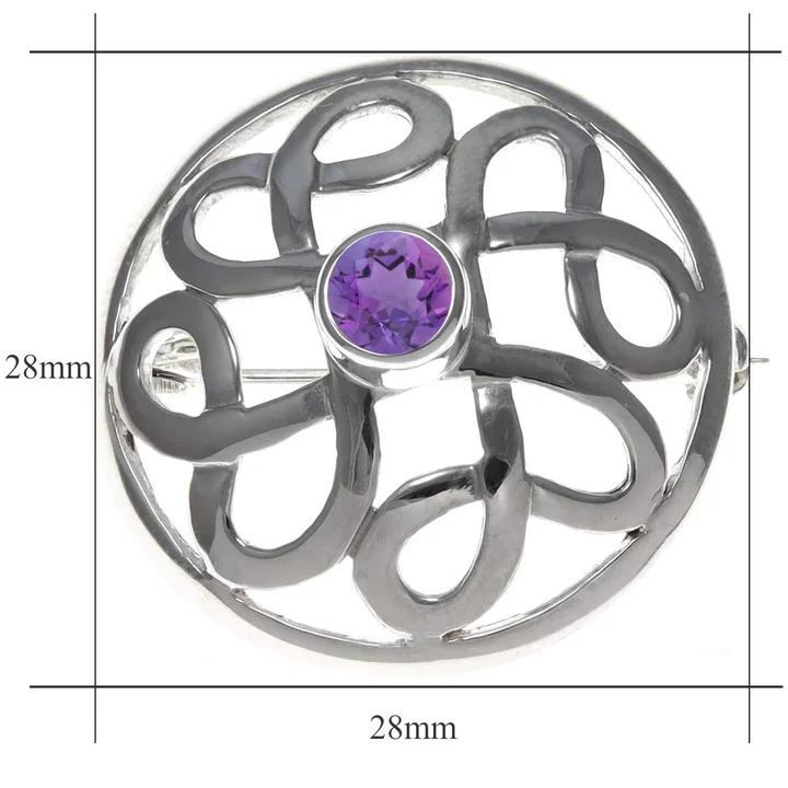 Sterling Silver & Purple CZ Celtic Circle Brooch - 28mm (3).webp