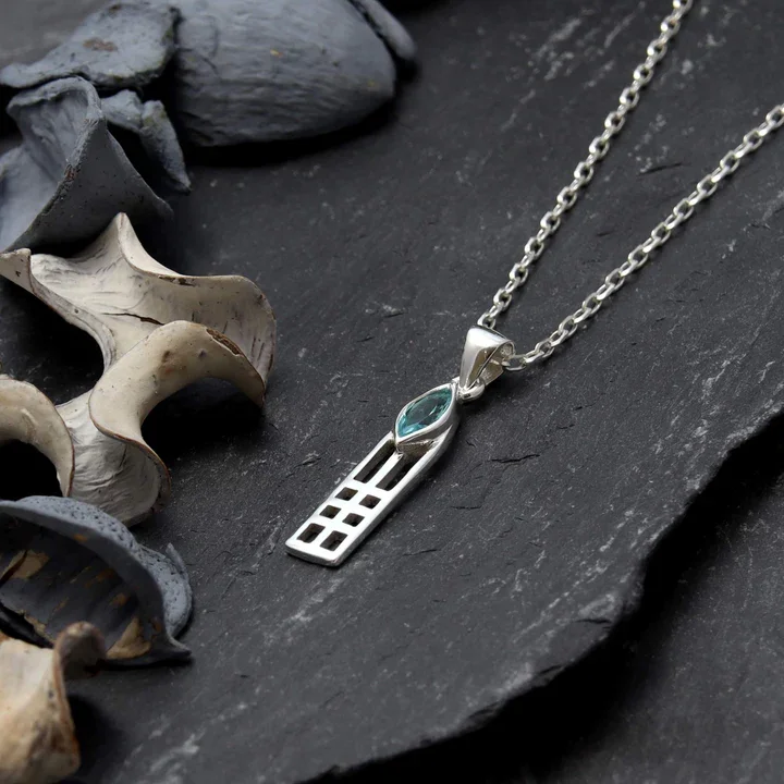 Sterling Silver & Blue Topaz Charles Rennie Mackintosh Column Pendant - 25mm (2).webp