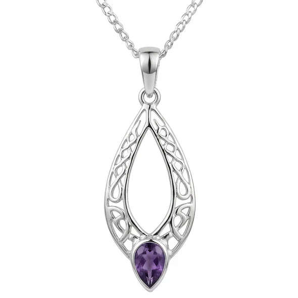 Sterling Silver & Amethyst Celtic Pendant - 26mm (SP2125)