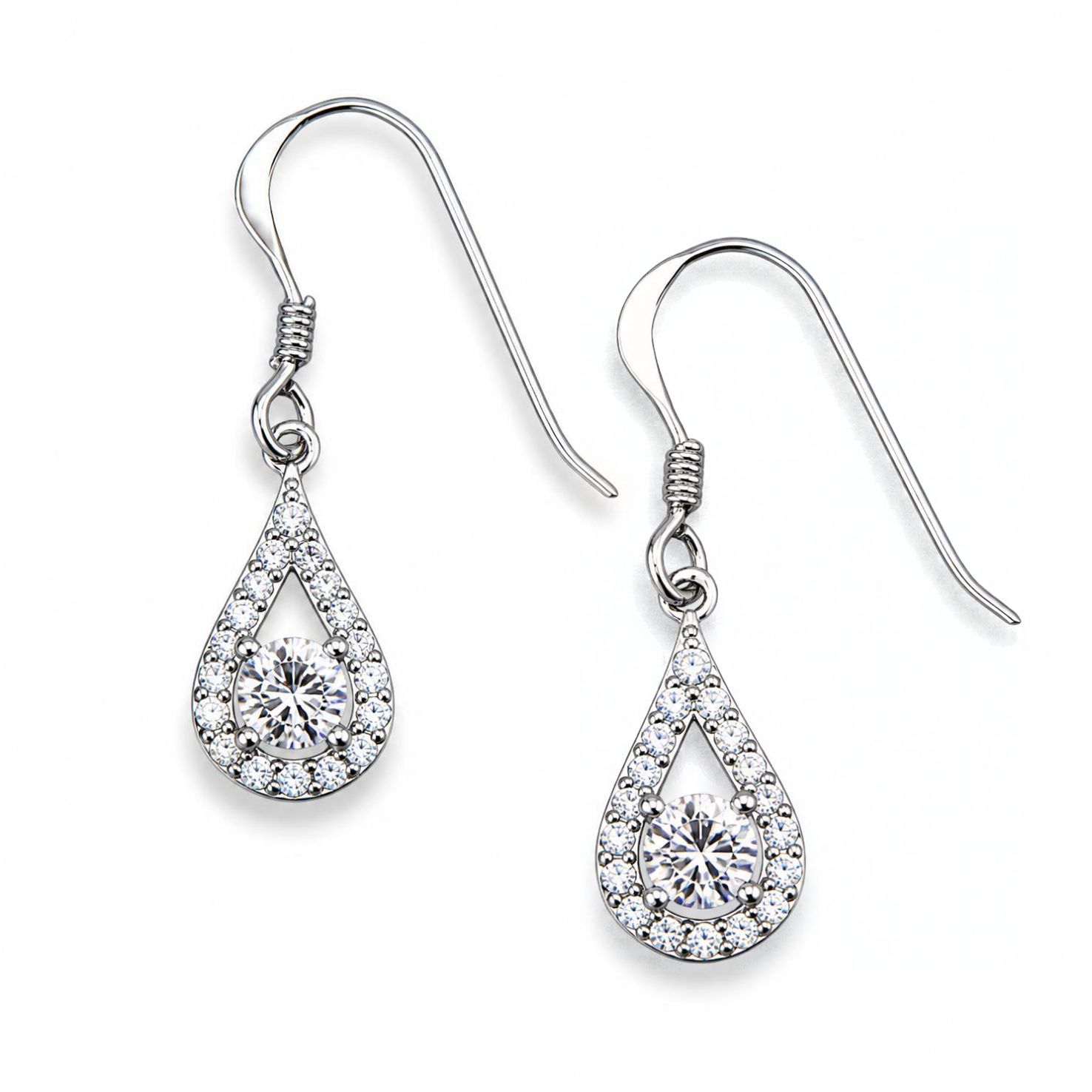 Silver Donna Ricardo Open Teardrop Drop Earrings (DRE9005)