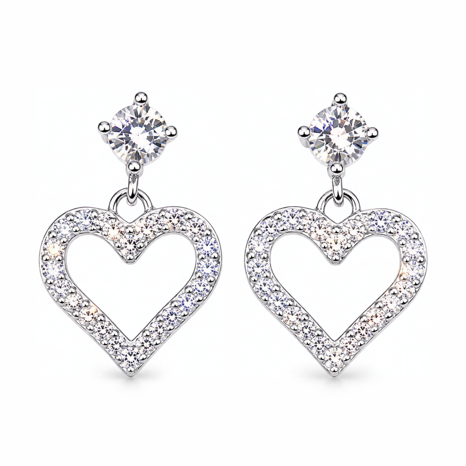 Silver Donna Ricardo Heart Stud Earrings (DRE1004)