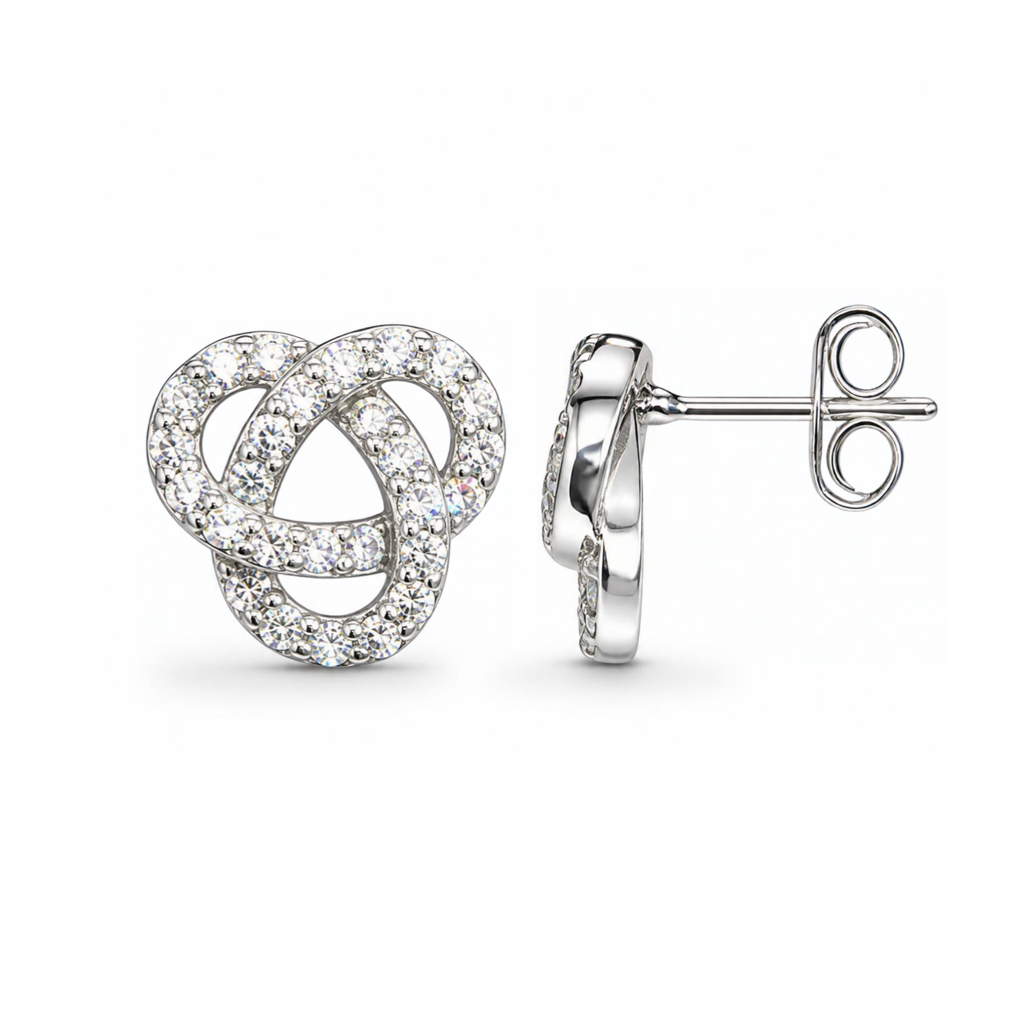 Sterling Silver Interlocking Loop Stud Earrings, Pave-Set CZ