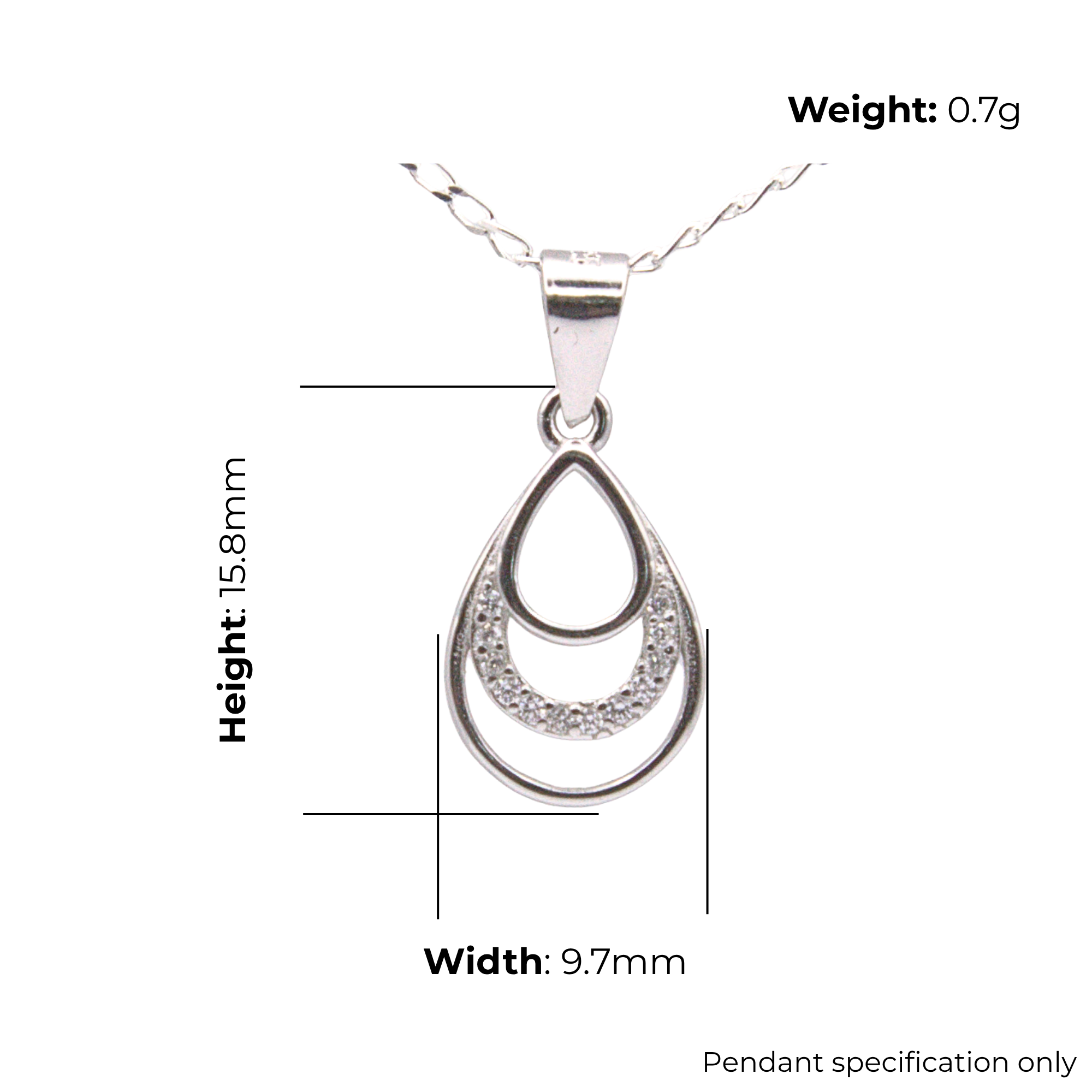 Sterling Silver Double Teardrop Pendant, CZ