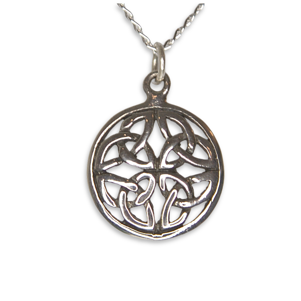 Sterling Silver Celtic Knot Circle Pendant, Four-Quadrant Knotwork Design