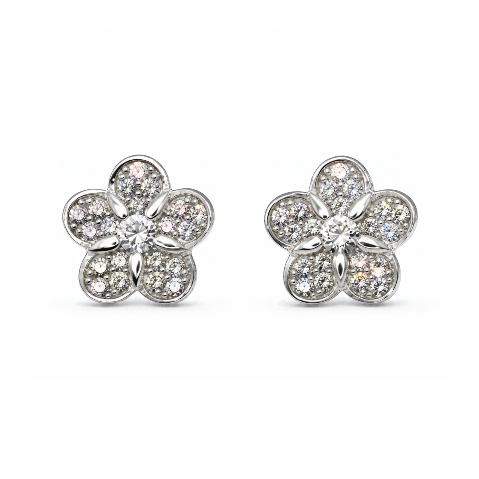 Silver Donna Ricardo Flower Stud Earrings (DRE9025)