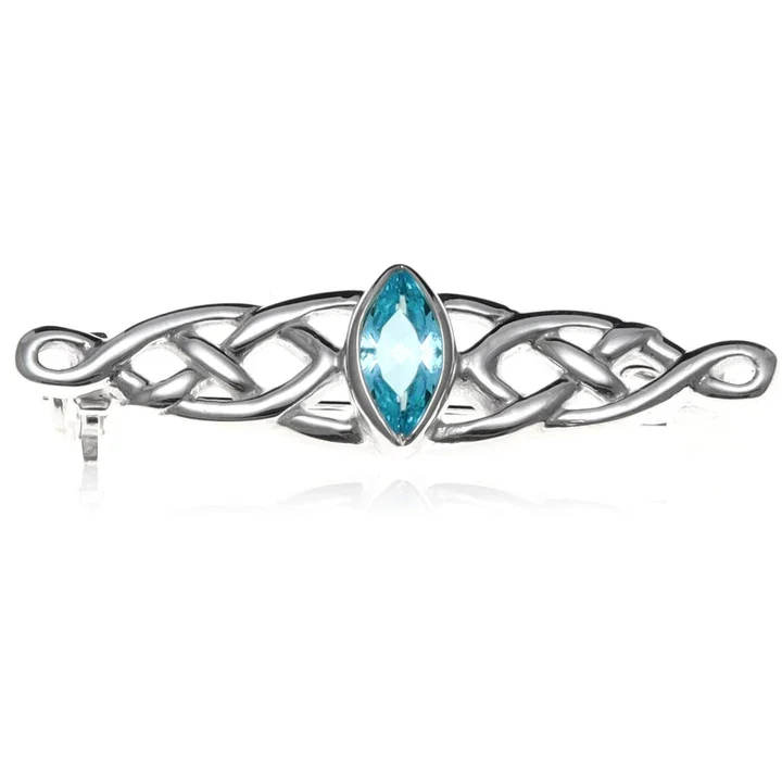 Sterling Silver & Blue CZ Celtic Navette Brooch - 35mm (1).webp