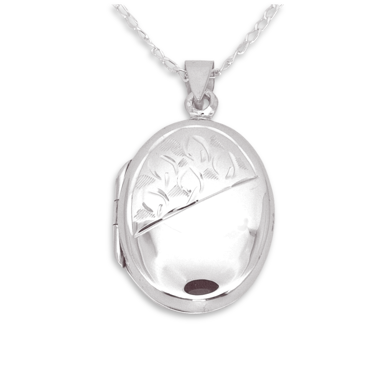 Sterling Silver Oval Locket, hand engraved design, medium 17.7mm