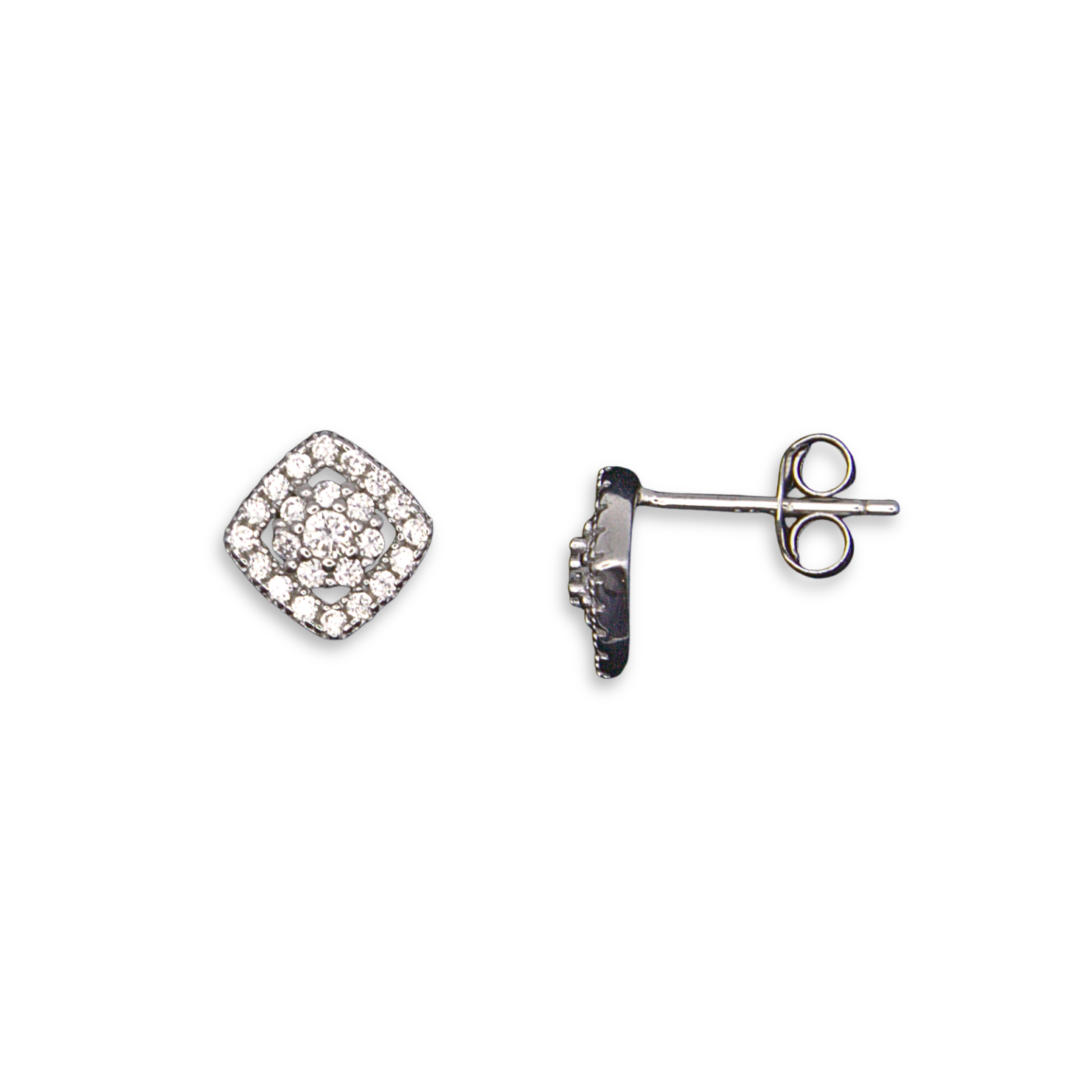 Silver Donna Ricardo Kite Set Square Stud Earrings (DRE9002)