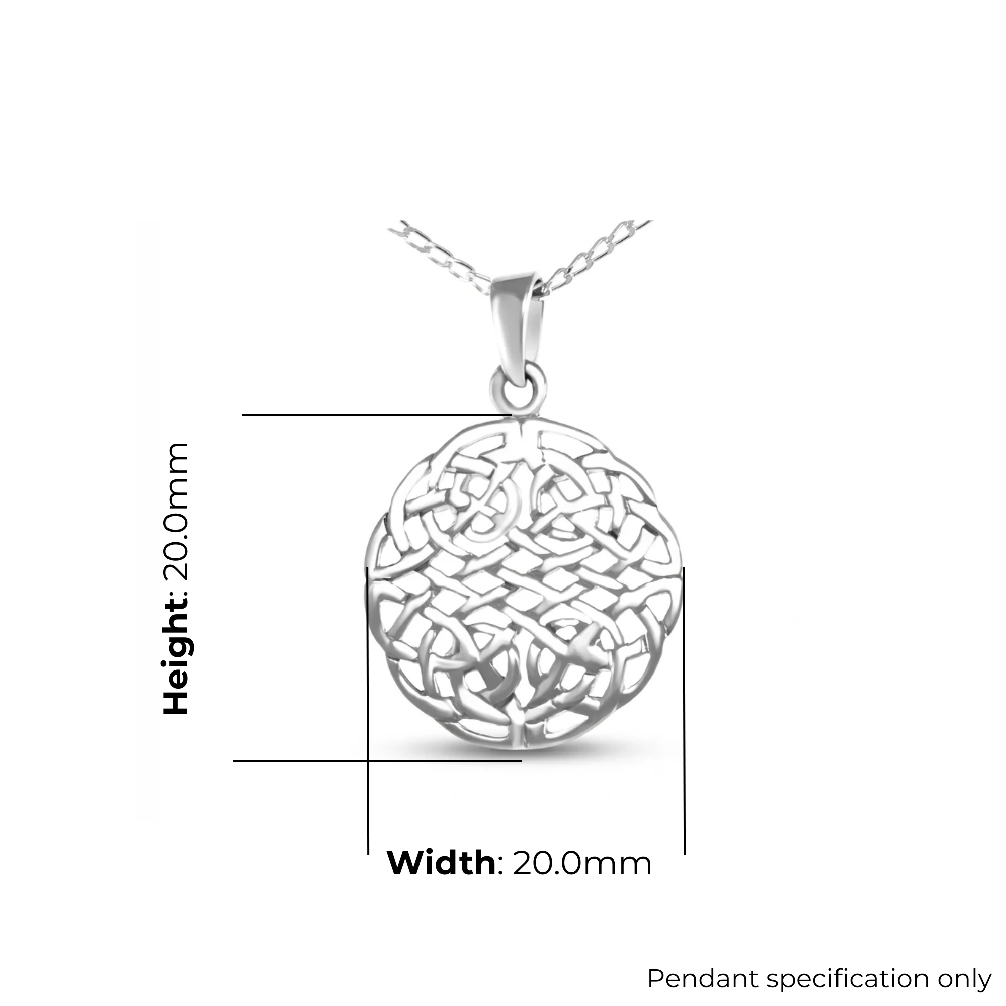 Sterling Silver Celtic Knotwork Disc Pendant, dense plaitwork design, width 20mm, height 20mm, pendant specification only