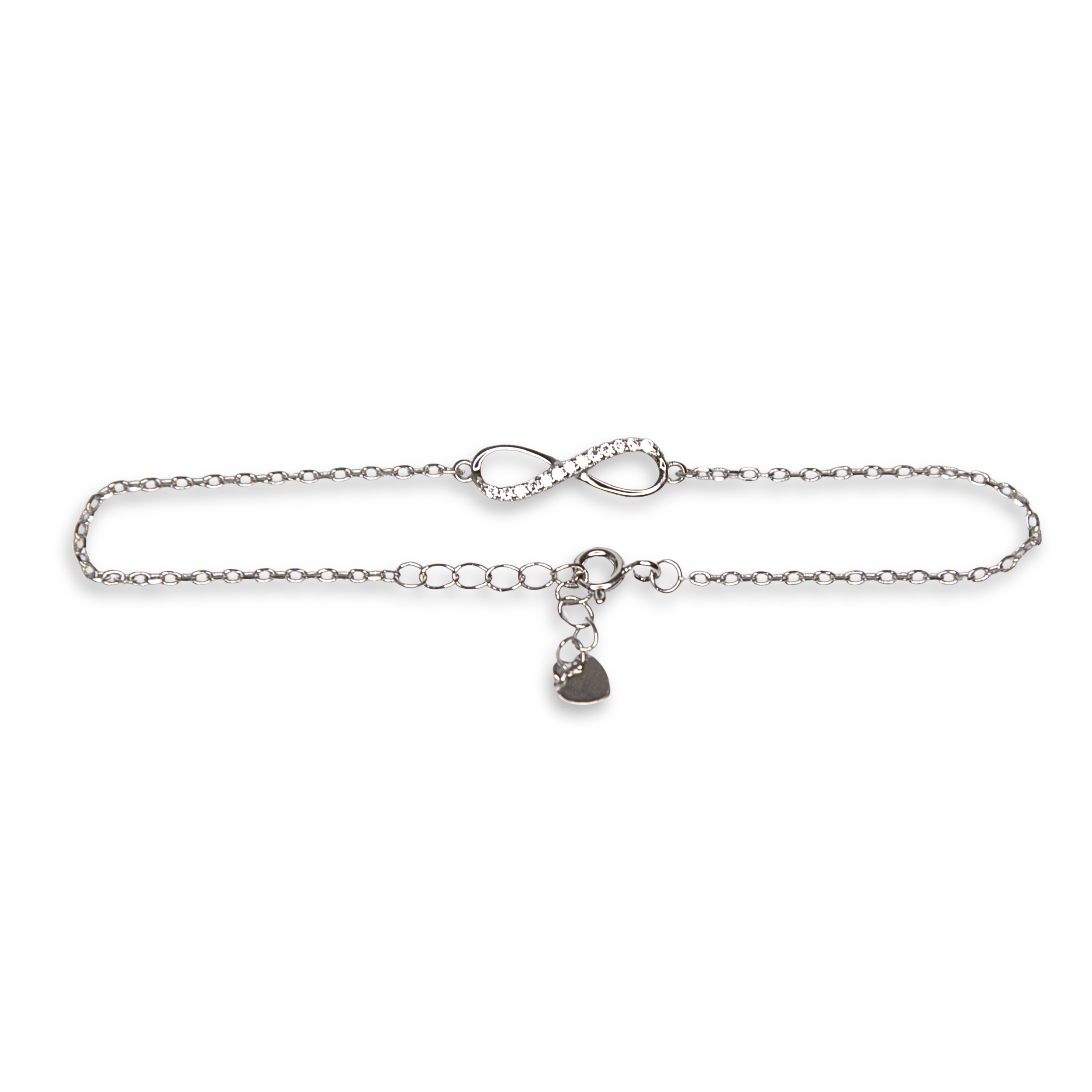 Sterling Silver Infinity Bracelet, CZ, 20cm.