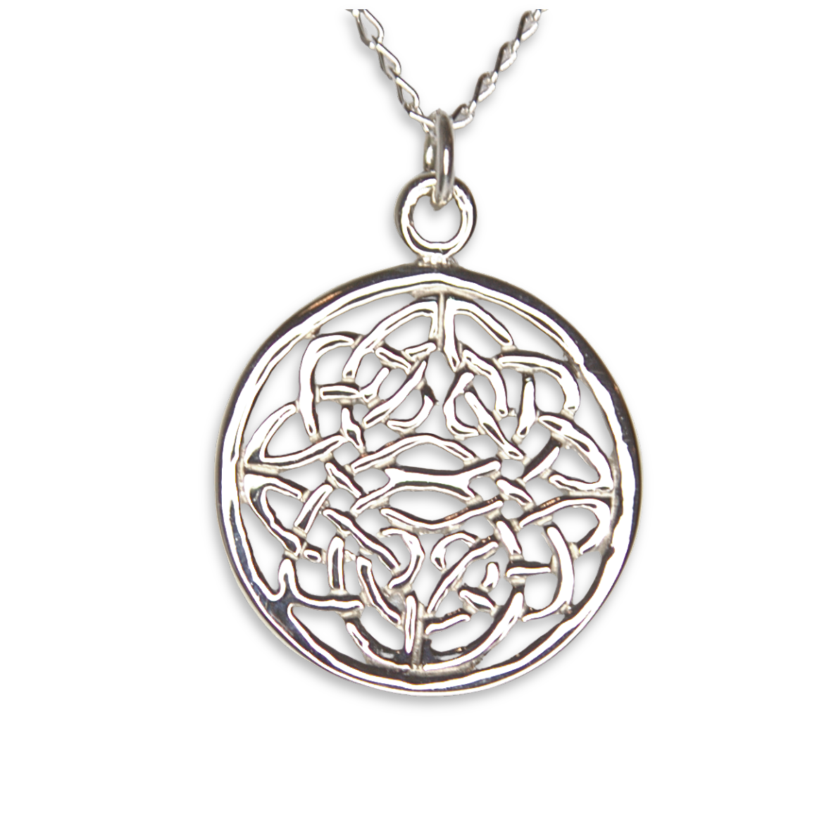Sterling Silver Celtic Pendant, Four-Point Radial Knotwork, Circular Design