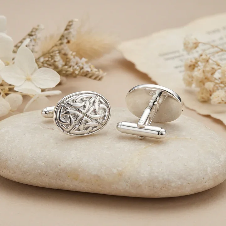 Sterling Silver Scottish Celtic Oval Cufflinks - 12mm (2).webp