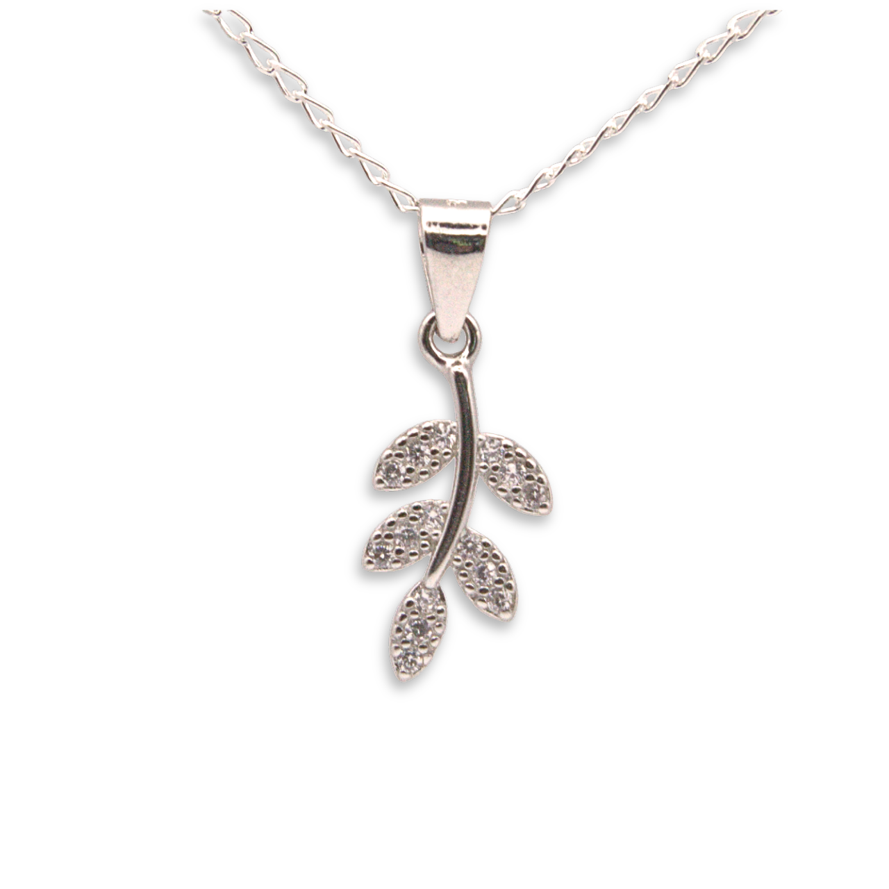 Sterling Silver Leaf Branch CZ Pendant