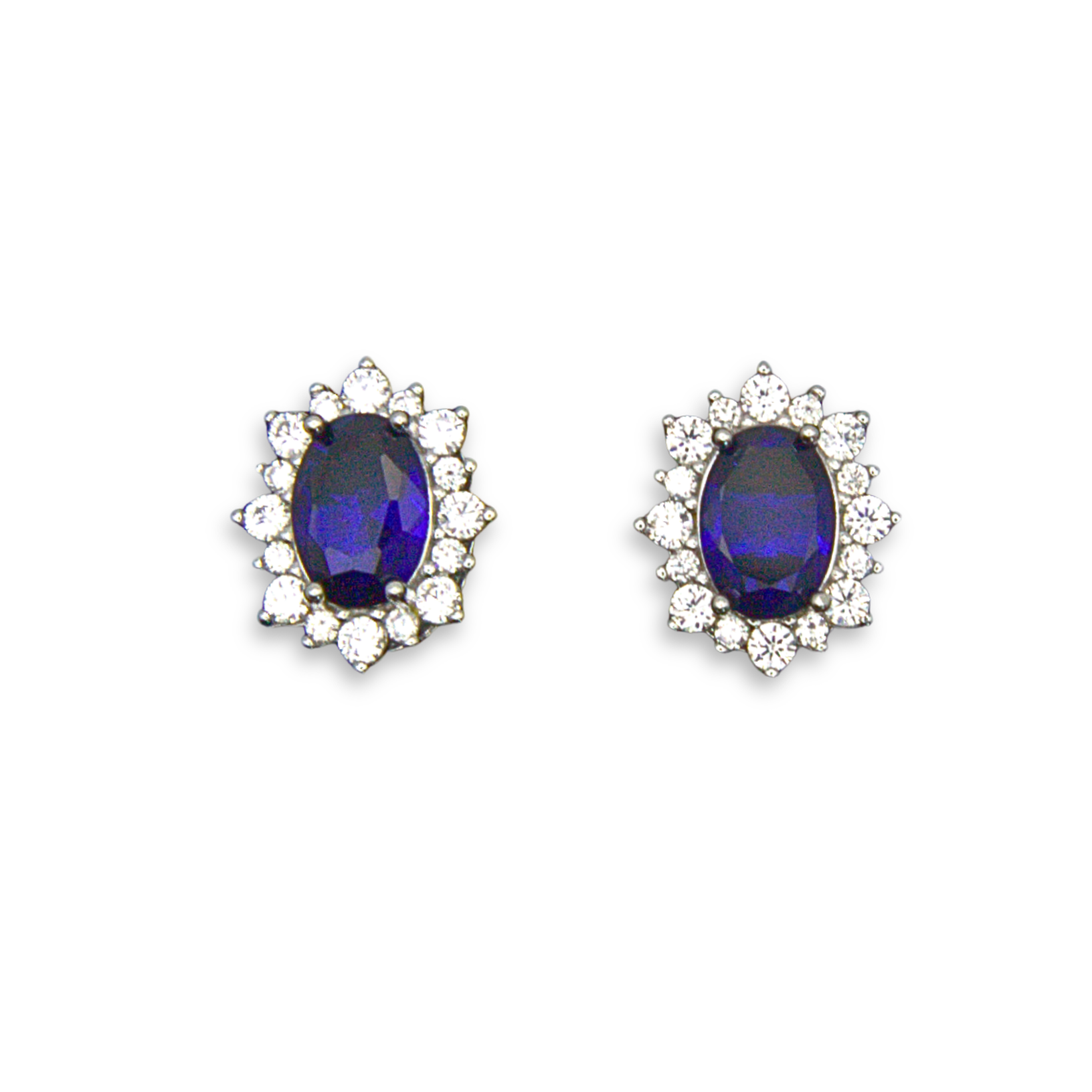 Silver Donna Ricardo Oval and Blue Stone Stud Earrings (DRE9037)