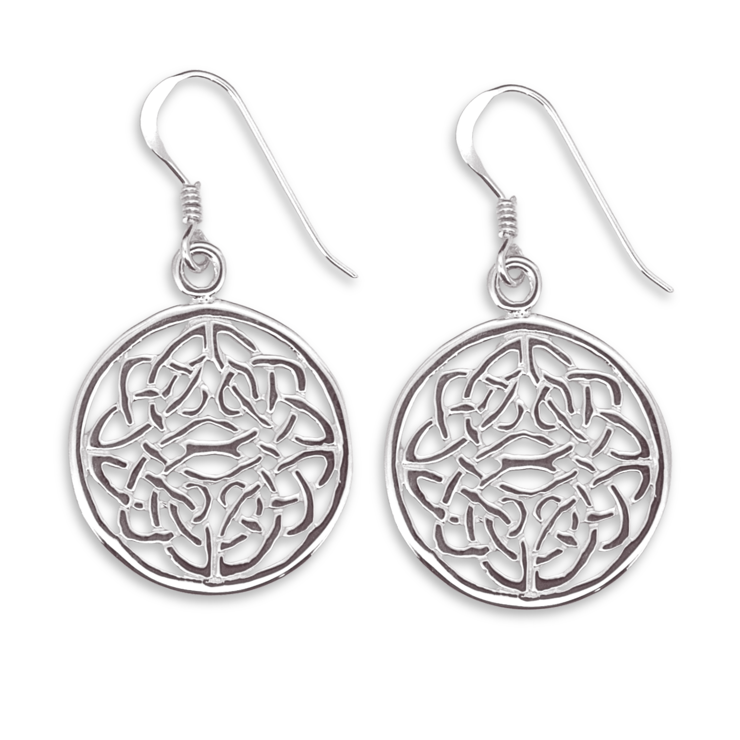 Sterling Silver Celtic Knotwork Drop Earrings, large circular design