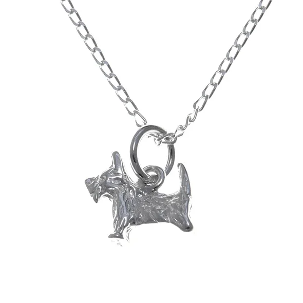 Sterling Silver Scottish Terrier Pendant, sculpted Scottie dog form, engraved coat detail.