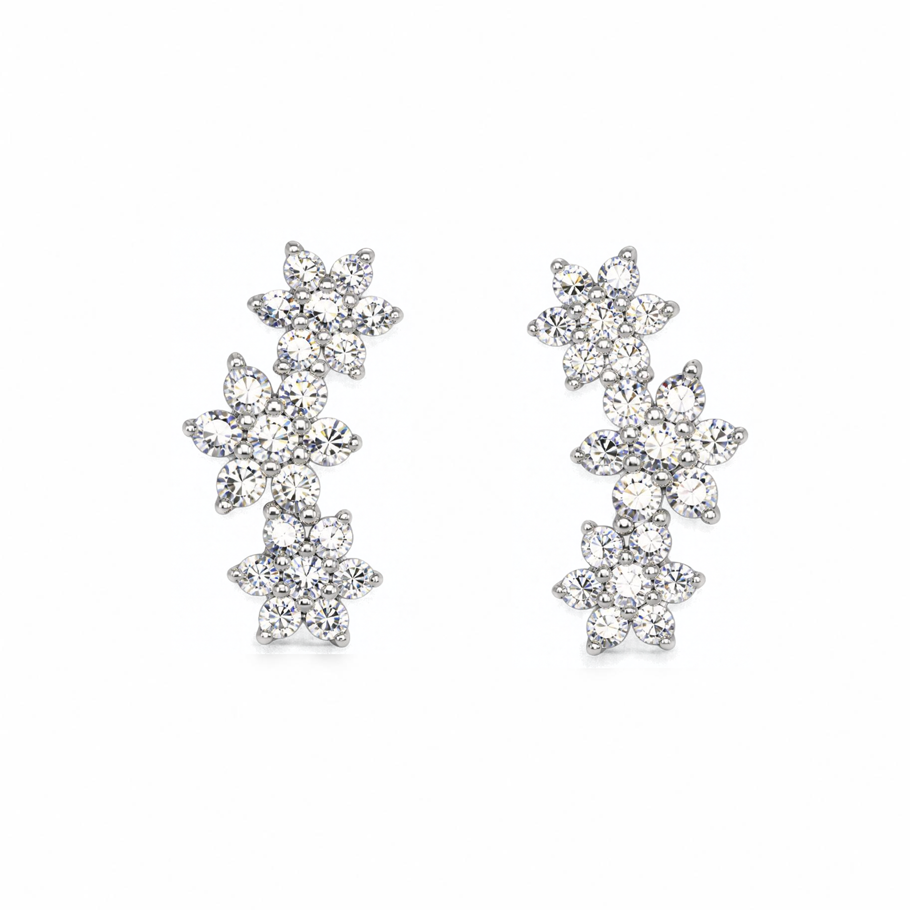 Silver Donna Ricardo Triple Flower Stud Earrings (DRE9026)