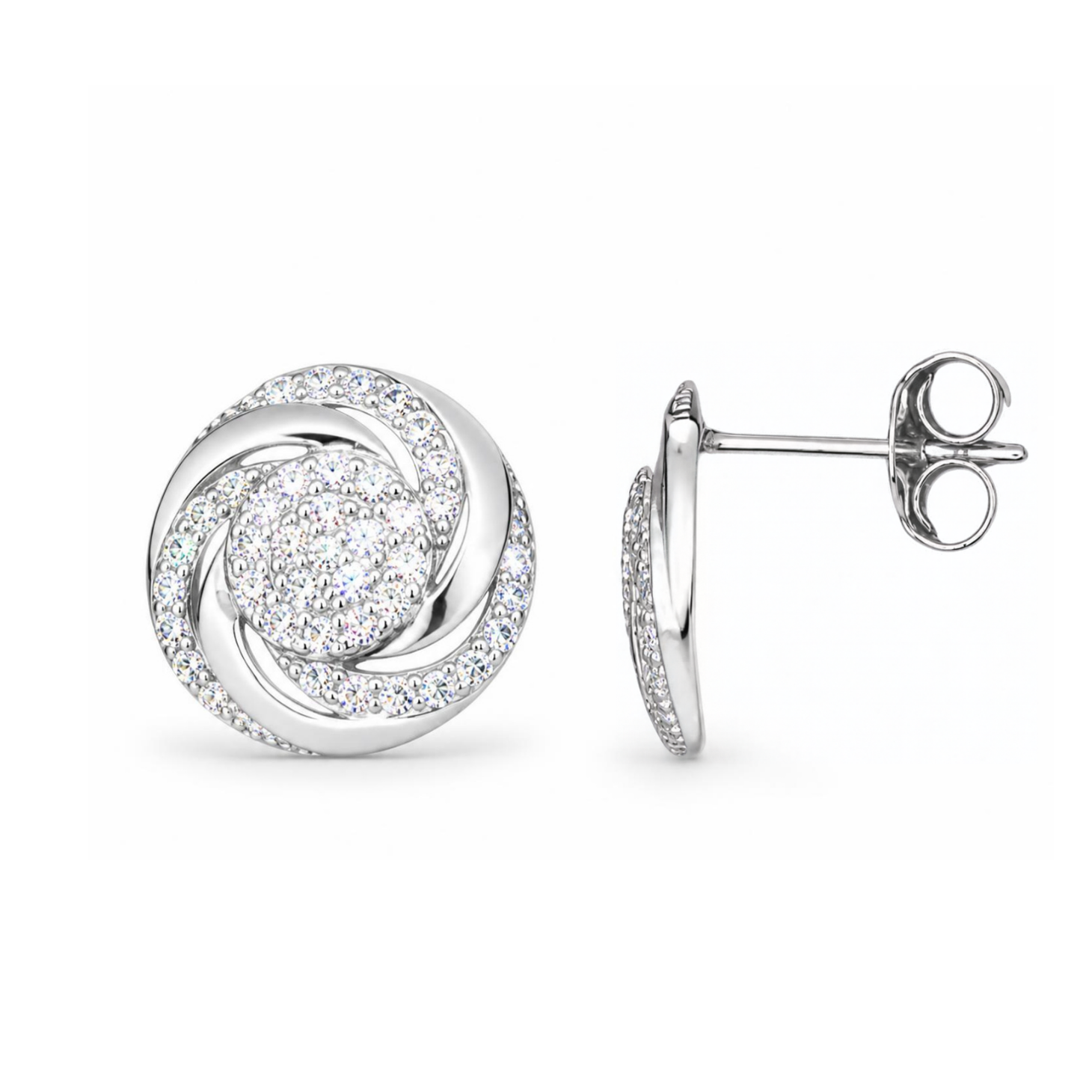 Silver Donna Ricardo Round Spiral Stud Earrings (DRE9007)