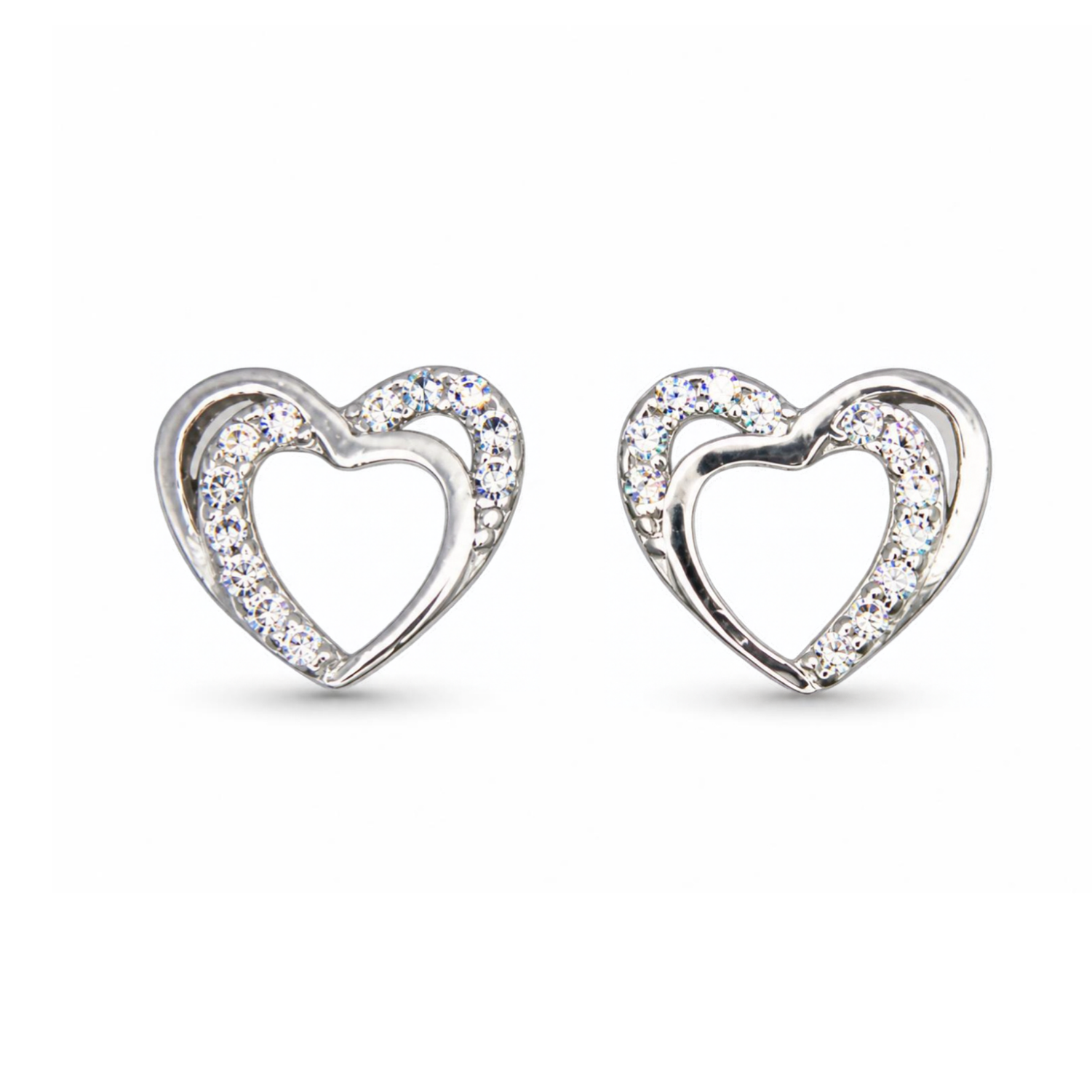 Silver Donna Ricardo Double Heart Stud Earrings (DRE1008)
