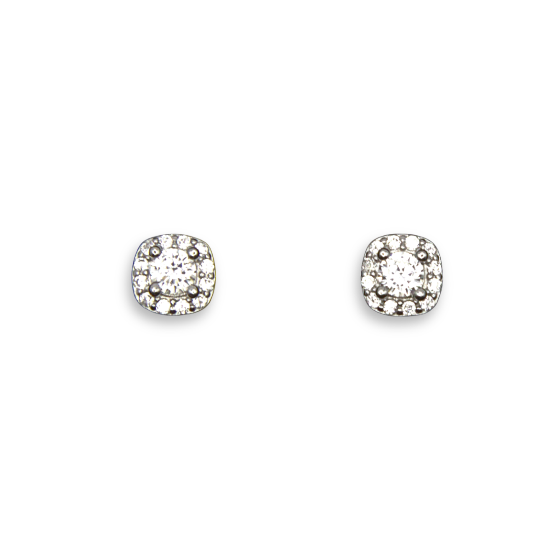 Silver Donna Ricardo Cushion Halo Stud Earrings (DRE9034)