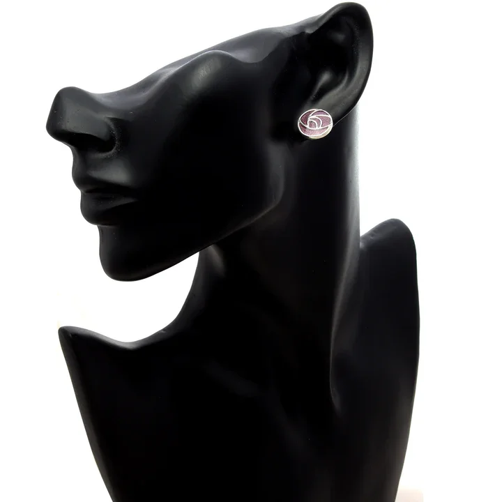 Sterling Silver Charles Rennie Mackintosh Pink Rose Enamel Circle Stud Earrings - 15mm (4).webp
