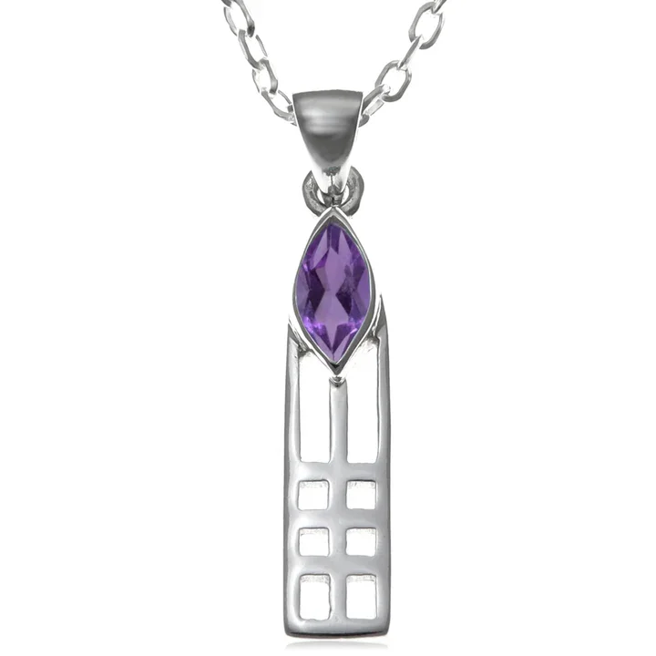 Sterling Silver & Amethyst Charles Rennie Mackintosh Column Pendant - 25mm (1).webp