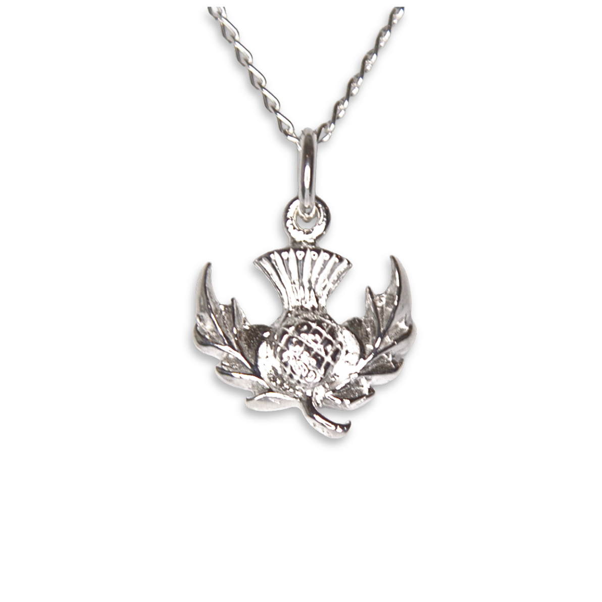 Sterling Silver Scottish Thistle Pendant, Crosshatched Globe Head