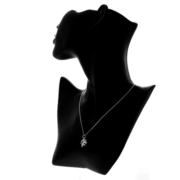 Sterling Silver Scottish Lion Rampant Pendant, sculpted heraldic form, engraved detail, shown on modelling bust at neckline