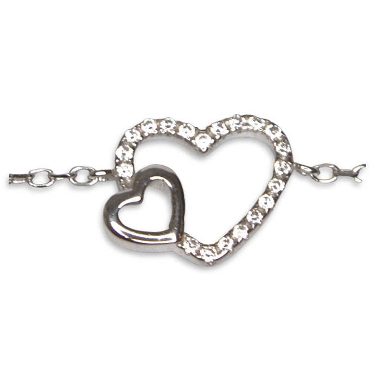 Sterling Silver Double Heart Bracelet & CZ