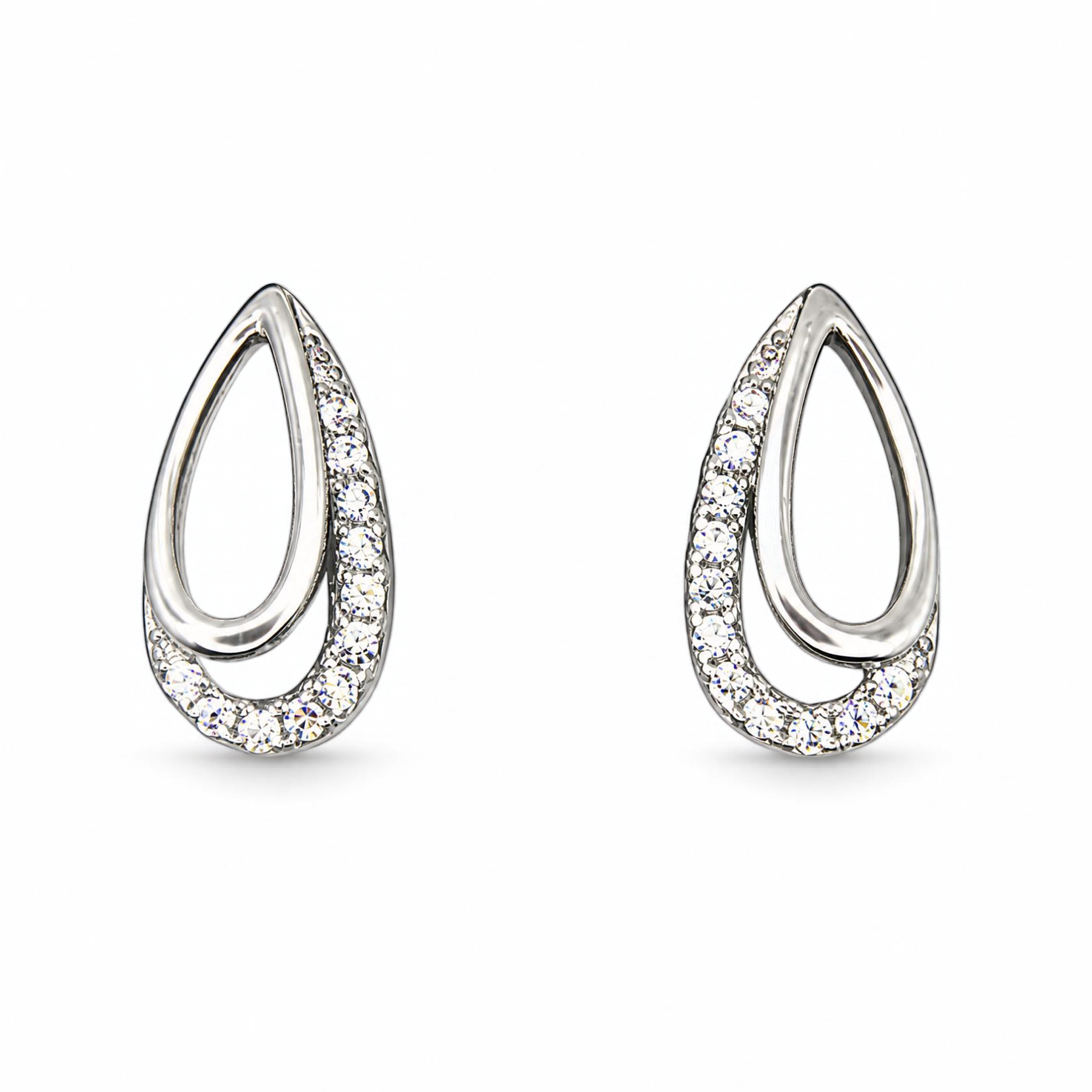 Silver Donna Ricardo Open Teardrop Stud Earrings (DRE9042)