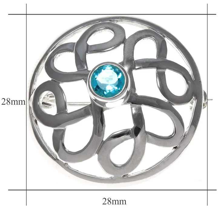 Sterling Silver & Blue CZ Celtic Circle Brooch - 28mm (3).webp