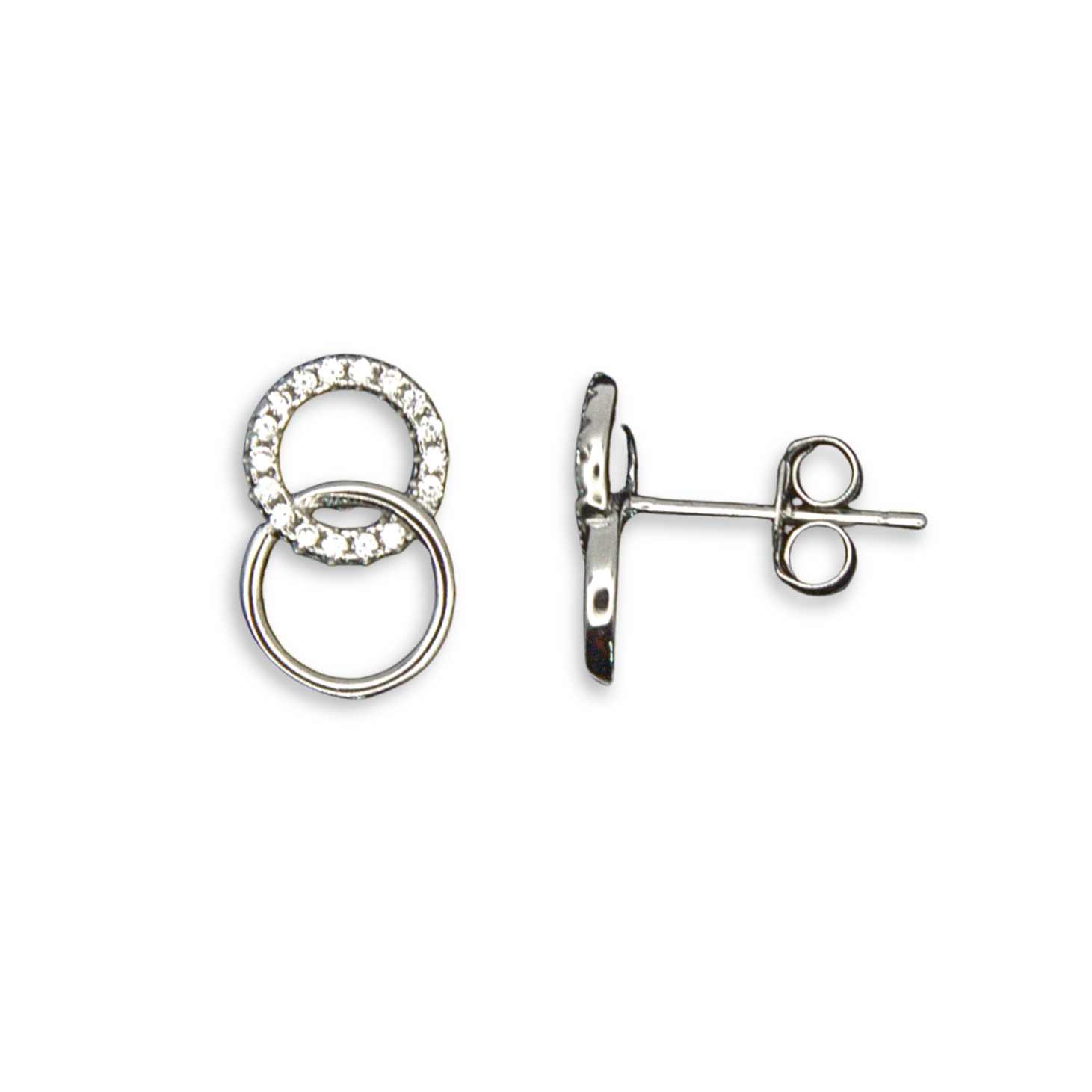 Sterling Silver Interlocking Circles Stud Earrings, Pave-Set CZ