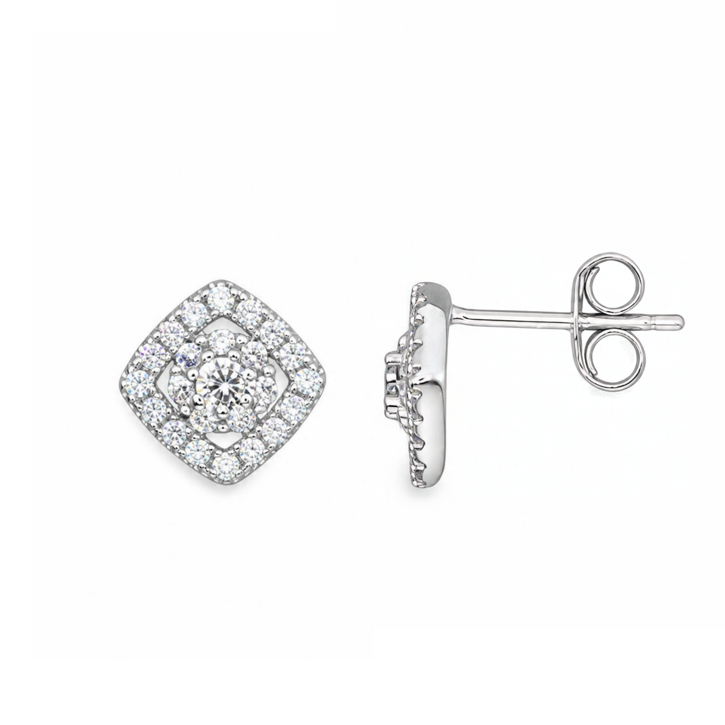 Silver Donna Ricardo Kite Set Square Stud Earrings (DRE9002)